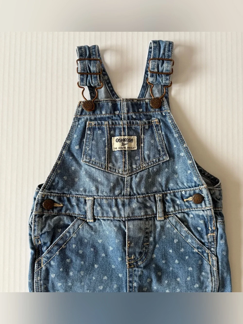 OshKosh B'gosh Blue Denim Heart-Print Kids Overalls